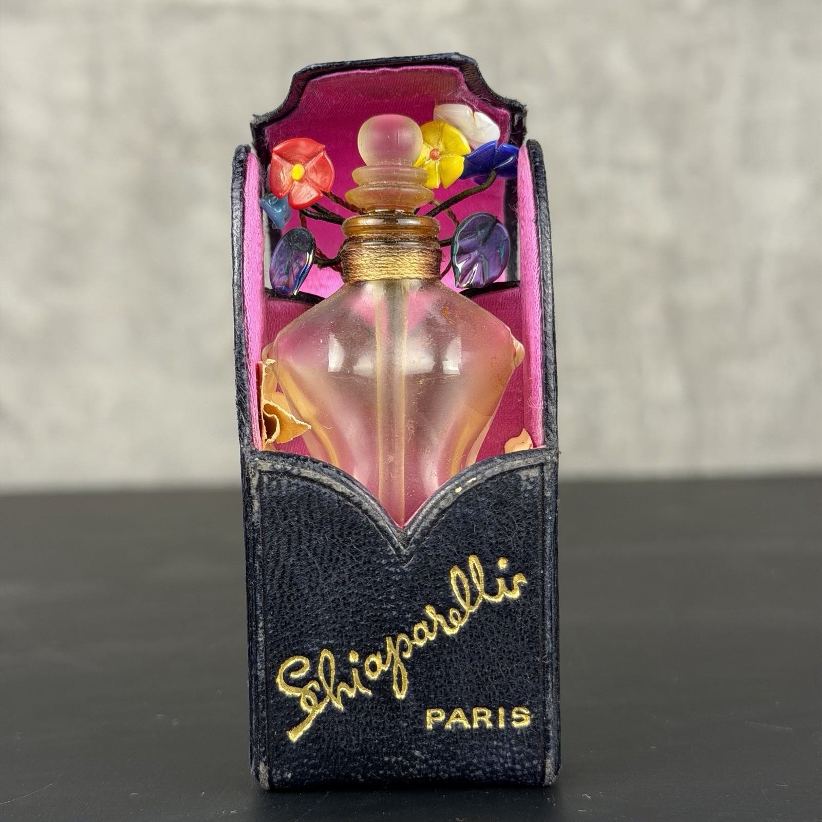 Vintage 1937 Schiaparelli Shocking Perfume Bottle France Original Leather Case Vintage 1937 Schiaparelli Shocking Perfume Bottle France Original Leather Case