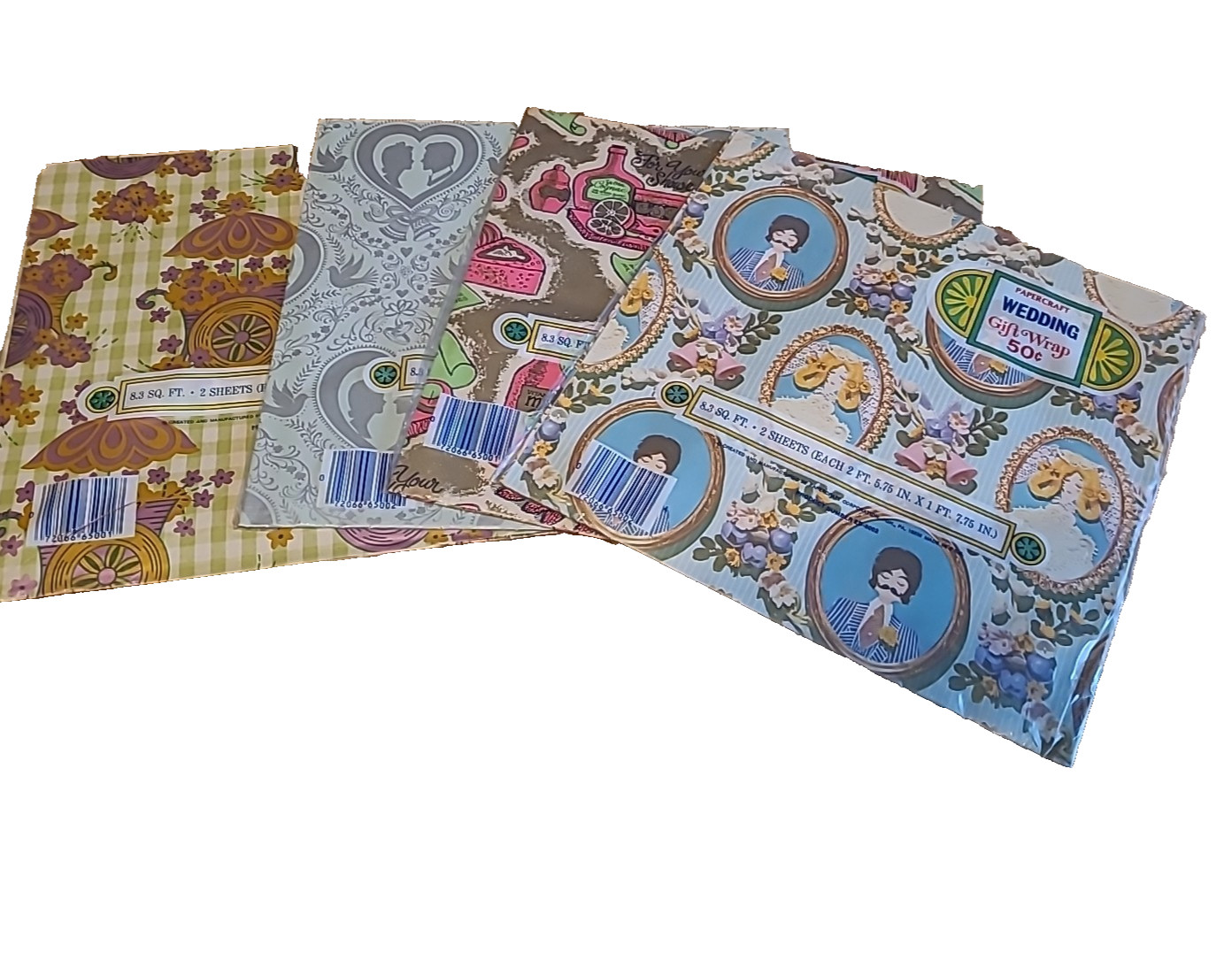 Lot 4 Vtg MCM wedding Shower Gift Wrap Wrapping Paper Craft Junk Journal 70's Lot 4 Vtg MCM wedding Shower Gift Wrap Wrapping Paper Craft Junk Journal 70's