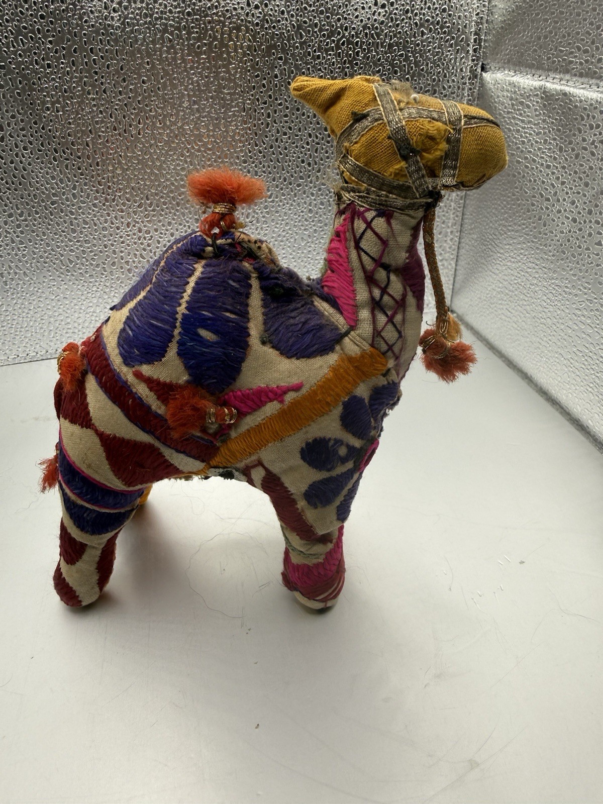 Vintage Handmade Indian Camel Figurine Hand Embroidered Cotton Folk Art