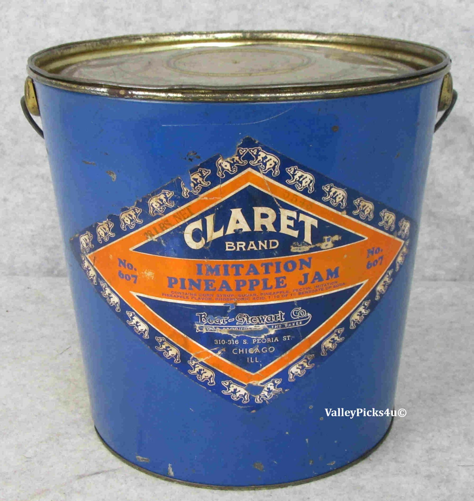 Vintage Country Store CLARET Imitation Pineapple Fruit Jam Blue Stewart Tin RARE Vintage Country Store CLARET Imitation Pineapple Fruit Jam Blue Stewart Tin RARE