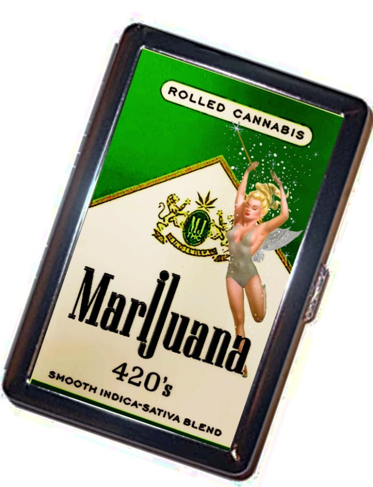 Marijuana vintage pinup Cigarette Case Handmade 420 fairy magic advertisement Marijuana vintage pinup Cigarette Case Handmade 420 fairy magic advertisement