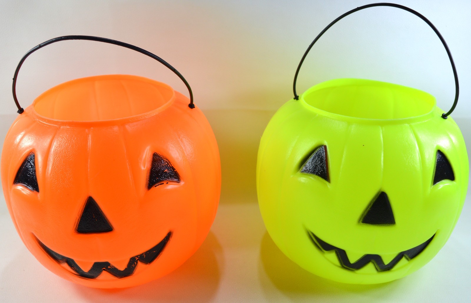 Lot Of 2 VTG Blow Mold Halloween Pumpkin Trick or Treat Pail Bucket General Foam