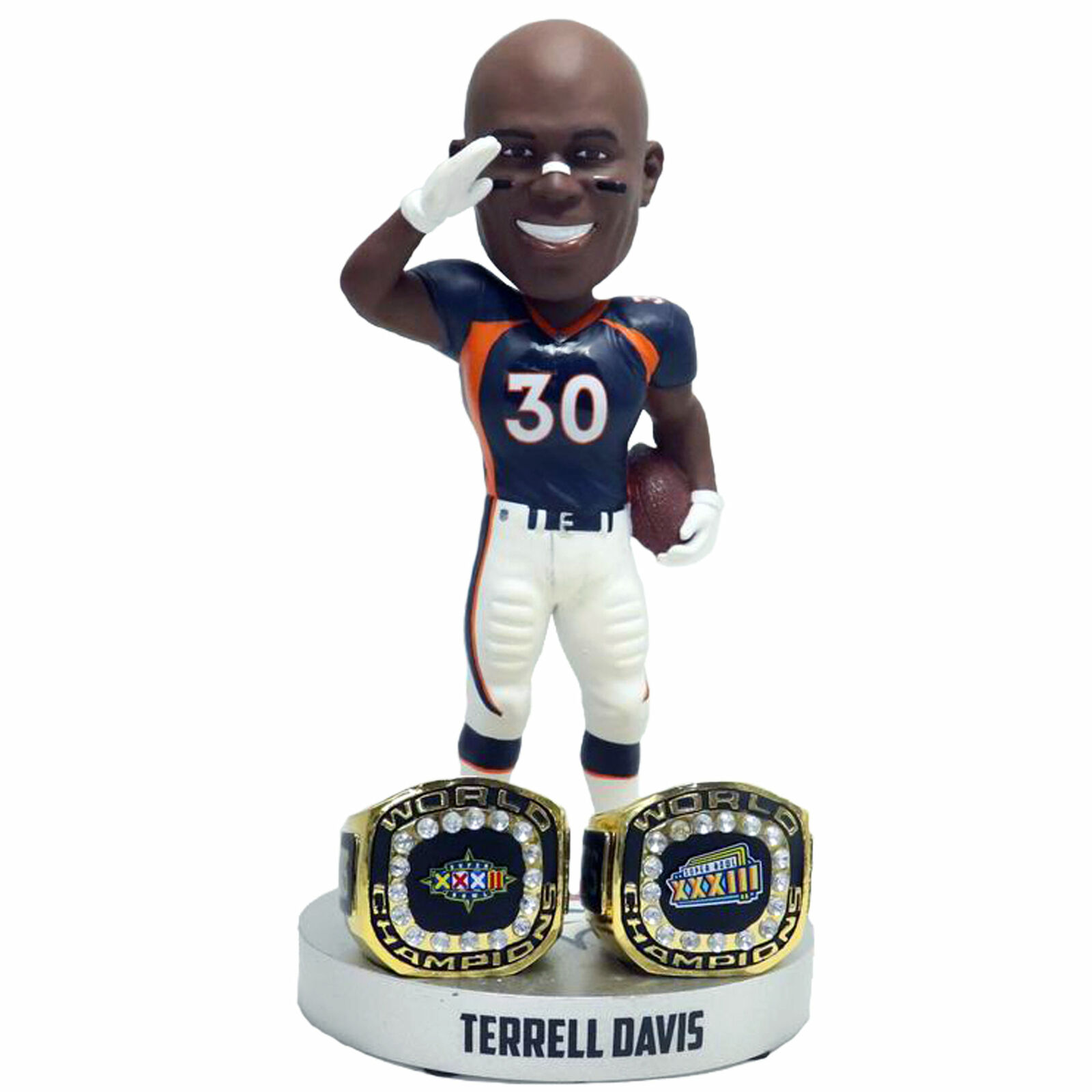 Terrell Davis Denver Broncos 2X Super Bowl Champ Ring Base EX Bobblehead #/360