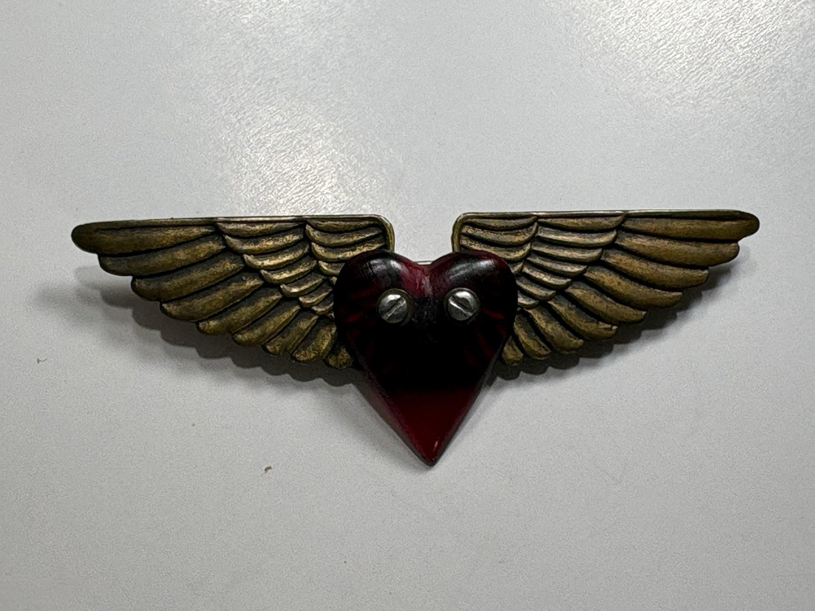 Vintage Thomas Mann Techno Steampunk Wing Heart Aviation WW2 Era Pinback Brooch Vintage Thomas Mann Techno Steampunk Wing Heart Aviation WW2 Era Pinback Brooch