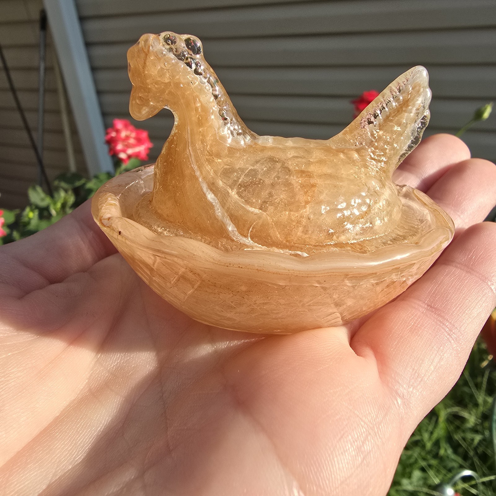 Vtg Mini Hen on Nest Slag Glass Carmel Brown Salt Cellar Trinket Dish Vtg Mini Hen on Nest Slag Glass Carmel Brown Salt Cellar Trinket Dish