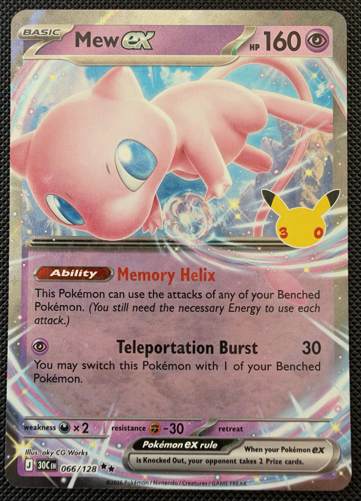 Mew ex 066/128 Pokémon 30th Celebration Double Rare NM English Mew ex 066/128 Pokémon 30th Celebration Double Rare NM English