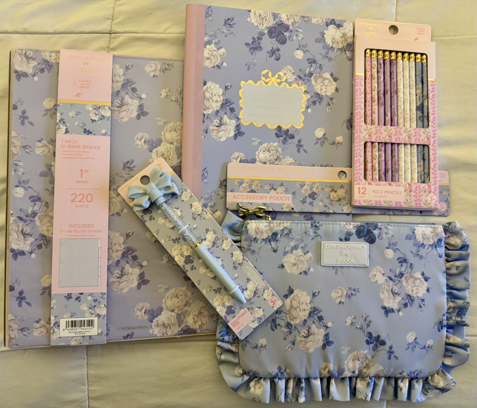 LoveShackFancy x yoobi Target School Supplies Everblooming Rosettes Whisper Blue