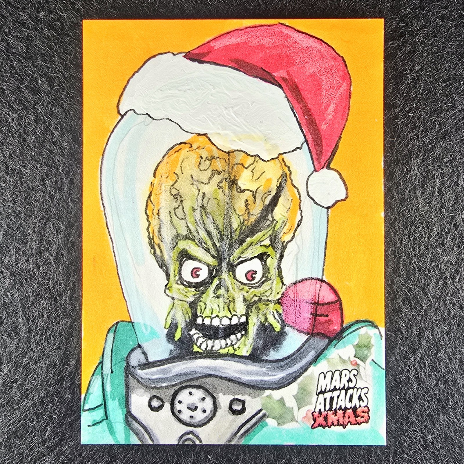 2026 Topps Mars Attacks Xmas Martian SANTA HAT 1/1 Hand Drawn David Willingham