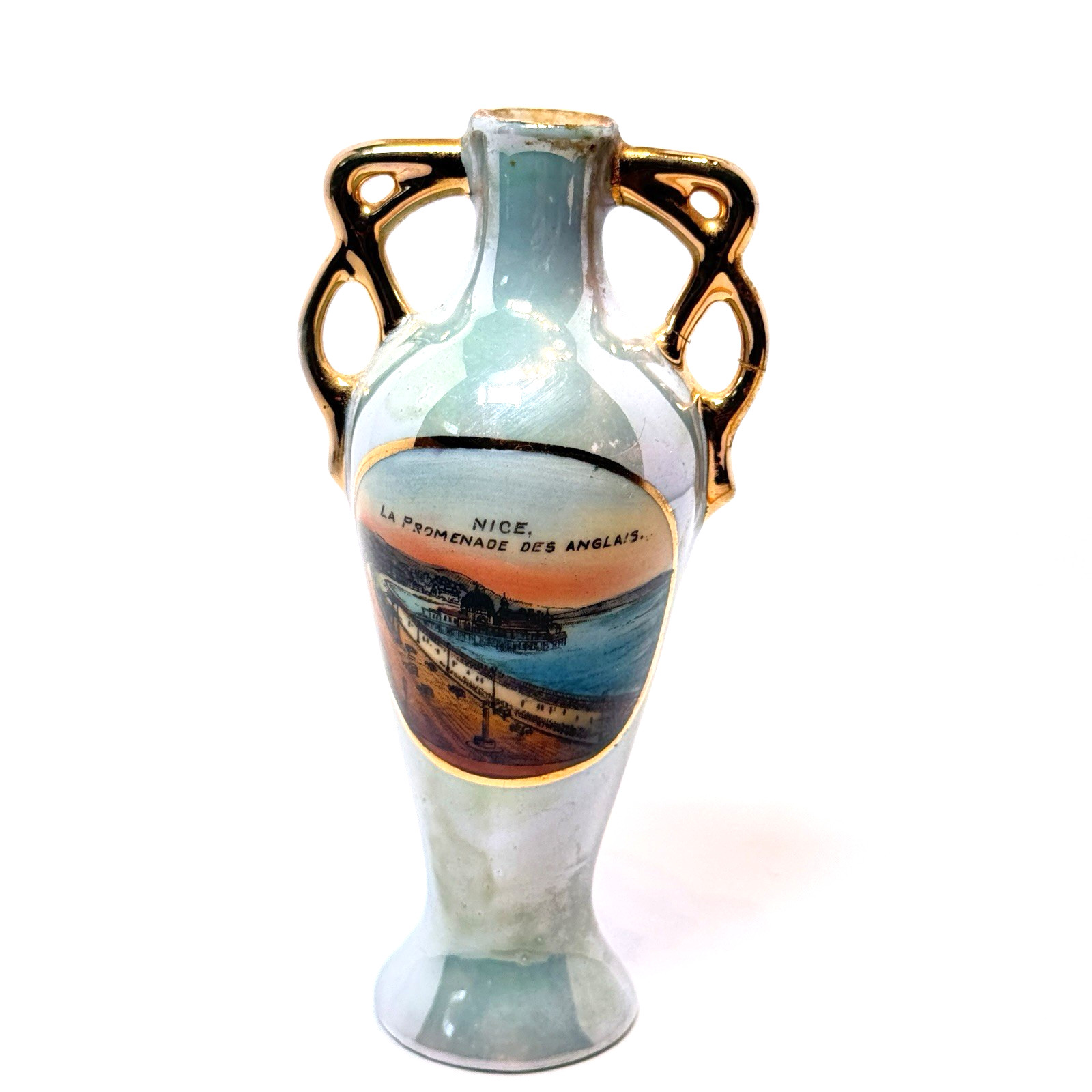 NICE , FRANCE ANTIQUE LA PROMENADE DES ANGLAIS SOUVENIR TRAVEL COLLECTIBLE VASE NICE , FRANCE ANTIQUE LA PROMENADE DES ANGLAIS SOUVENIR TRAVEL COLLECTIBLE VASE