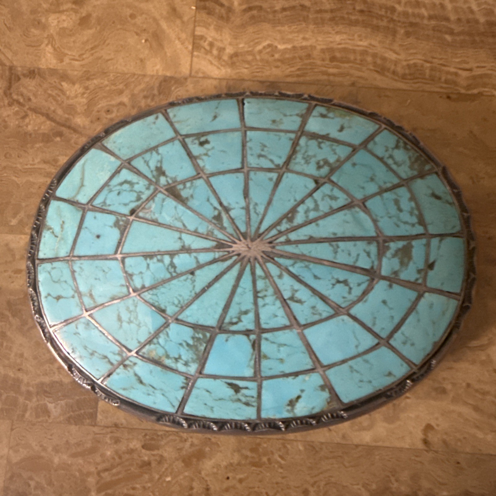 Vintage Zuni Sterling Silver Inlay Turquoise Belt Buckle Singed R 109.7 Gs Vintage Zuni Sterling Silver Inlay Turquoise Belt Buckle Singed R 109.7 Gs