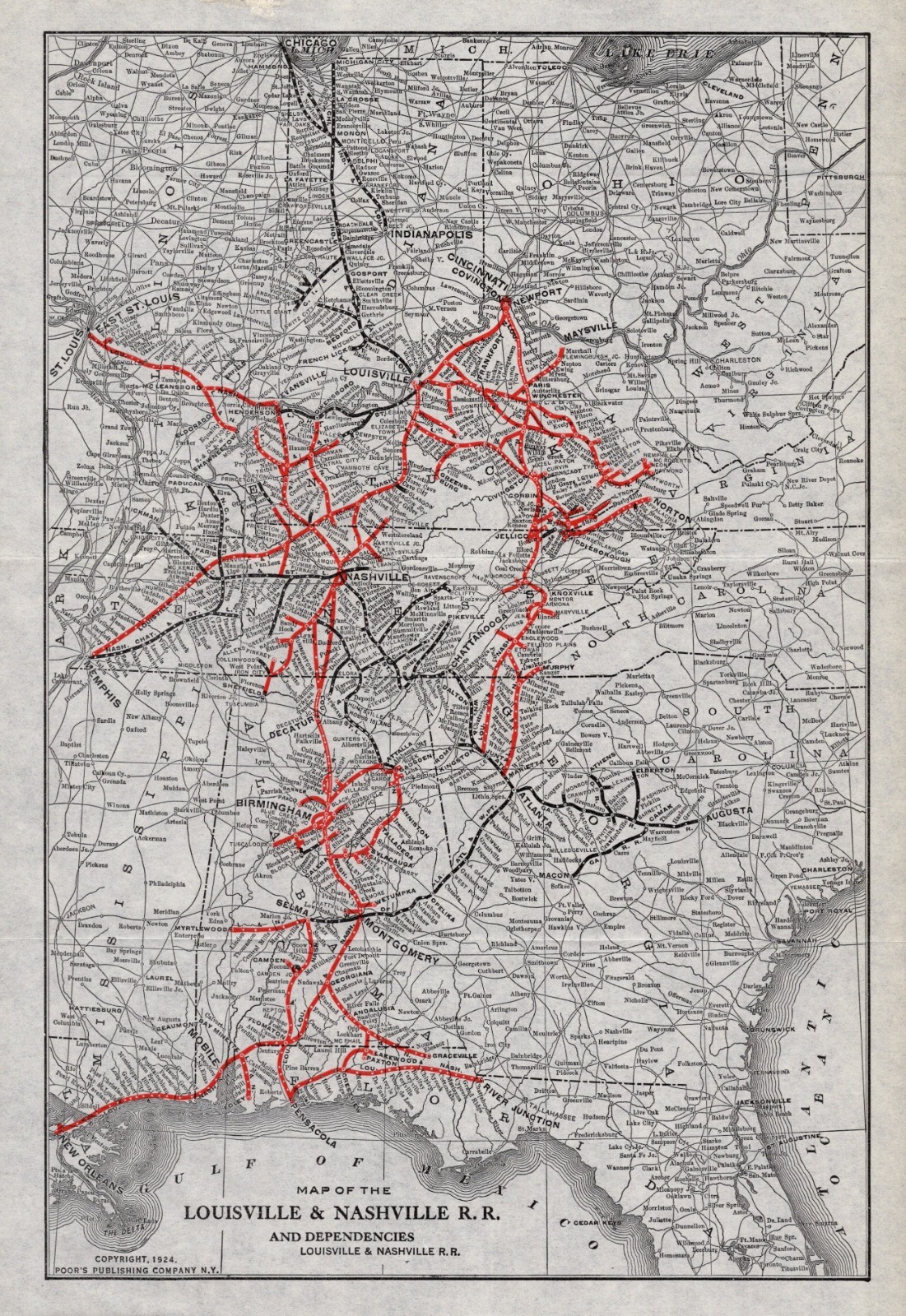 1924 Antique Louisville & Nashville Railroad Map L & N Railroad Map 3254 1924 Antique Louisville & Nashville Railroad Map L & N Railroad Map 3254