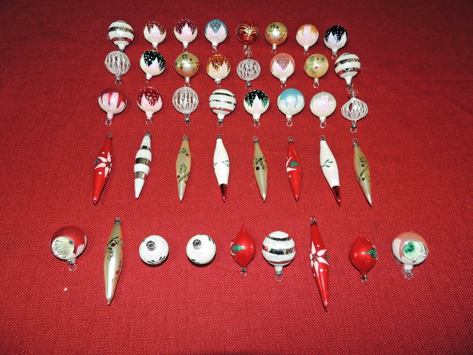 (42) Vintage Glass Feather Tree Indents, Balls, Frosted Christmas Ornaments (42) Vintage Glass Feather Tree Indents, Balls, Frosted Christmas Ornaments