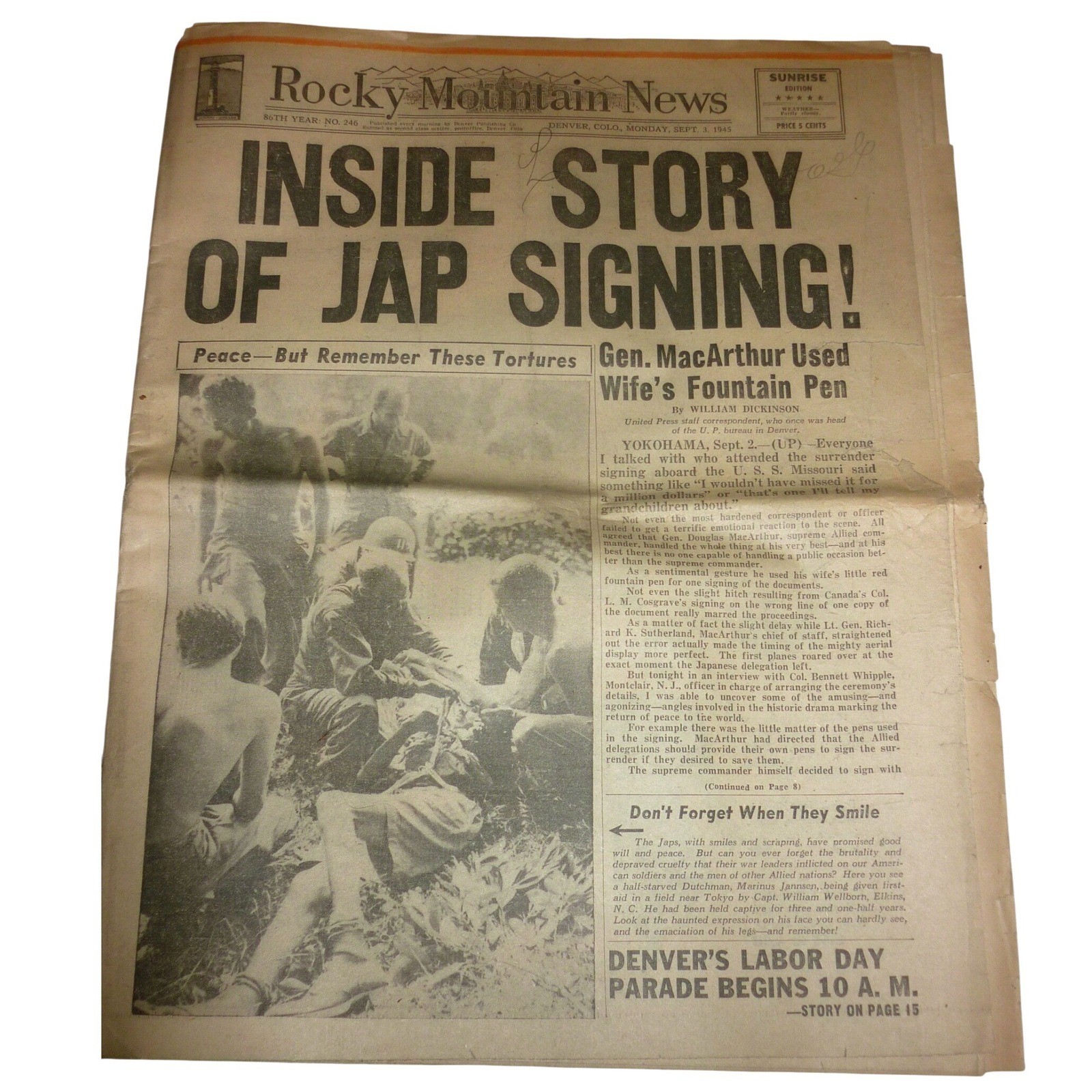 Vintage 1945 Rocky Mountain News Newspaper WWII Japan Surrender USS Missouri Vintage 1945 Rocky Mountain News Newspaper WWII Japan Surrender USS Missouri