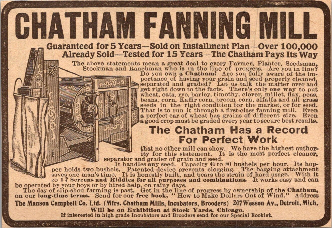 The Manson Campbell Co Ltd Chatham Mill Detroit MI 1906 Minneapolis Ad 5AK9-M28 The Manson Campbell Co Ltd Chatham Mill Detroit MI 1906 Minneapolis Ad 5AK9-M28
