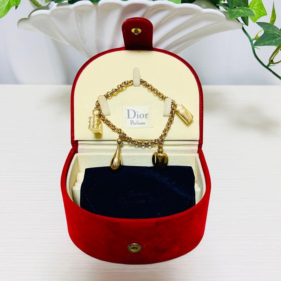 Dior Bracelet Perfume Bottle Bag Charm Gold Dior Women Rare w/Jewelry Box Used