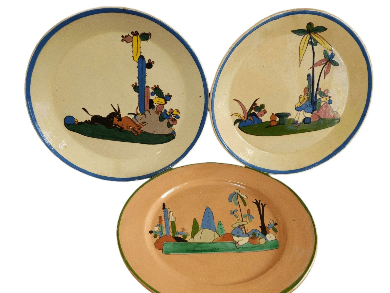 c1940 Tlaquepaque Mexican Folk Pottery Plate 9.25\ c1940 Tlaquepaque Mexican Folk Pottery Plate 9.25\