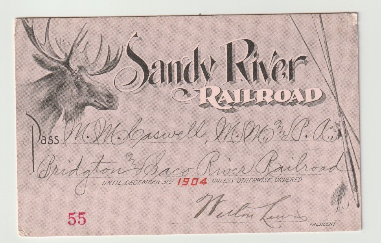1904 Sandy River Railroad Annual Pass, Maine Narrow Gauge (2') 1904 Sandy River Railroad Annual Pass, Maine Narrow Gauge (2')