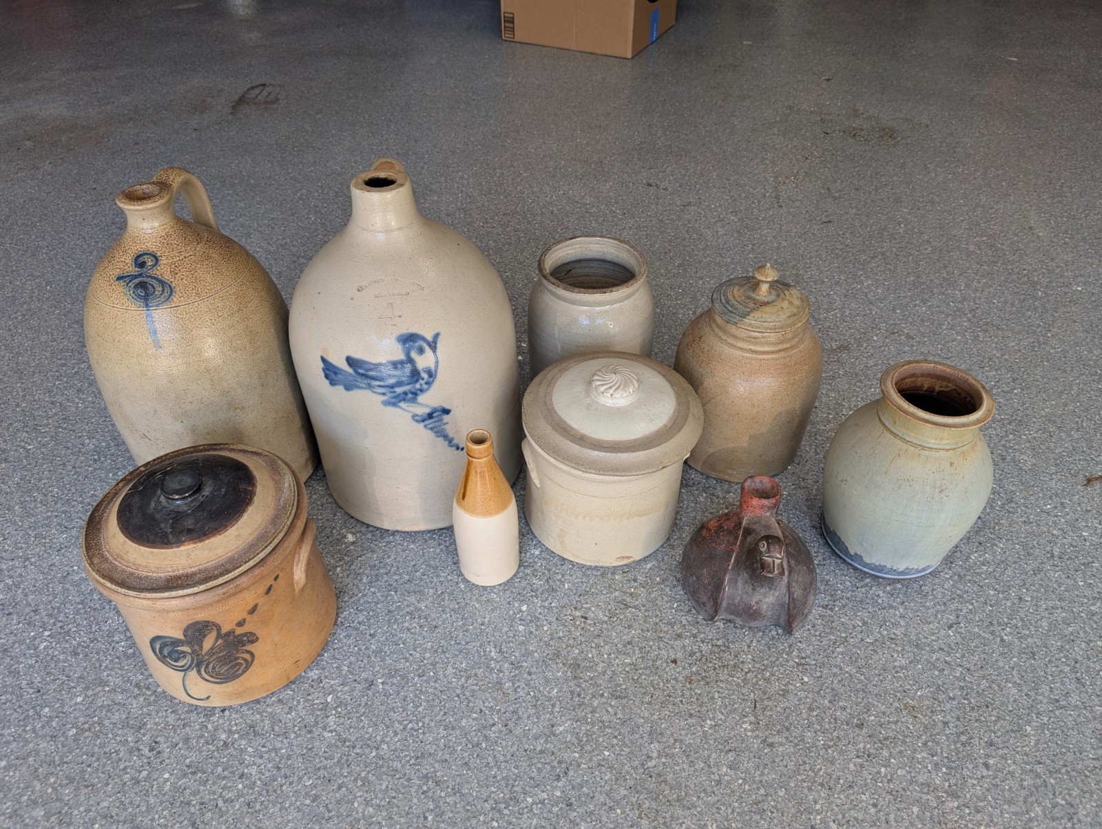 Stoneware Salt Glaze Bluebird Clef Handmade Antique Jug Lot Stoneware Salt Glaze Bluebird Clef Handmade Antique Jug Lot