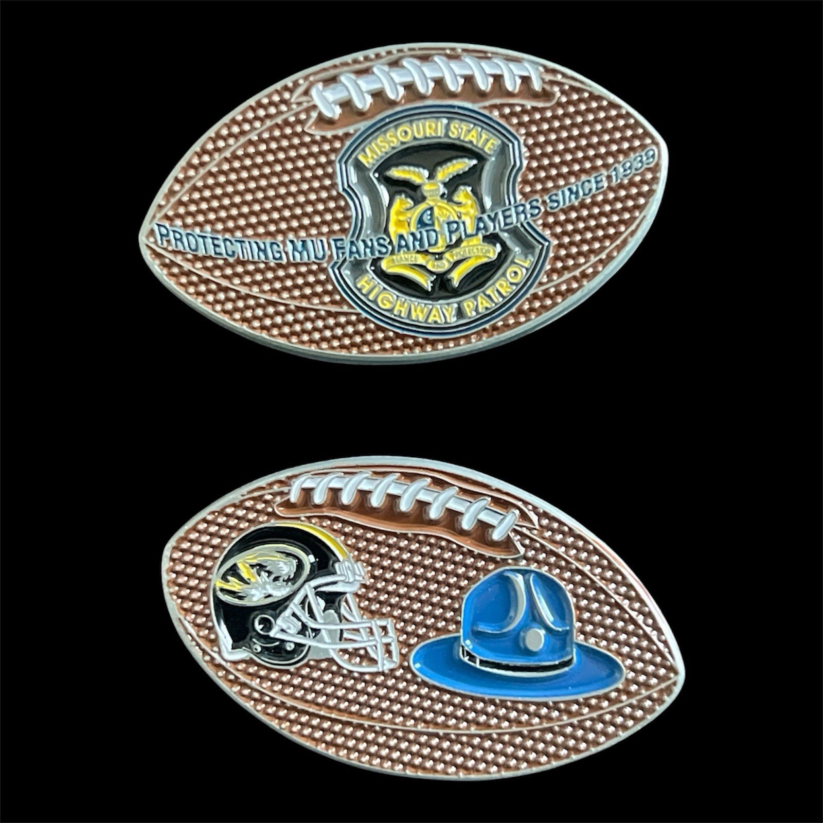Missouri State Highway Patrol Football Shaped MU Detail Challenge Coin Missouri State Highway Patrol Football Shaped MU Detail Challenge Coin