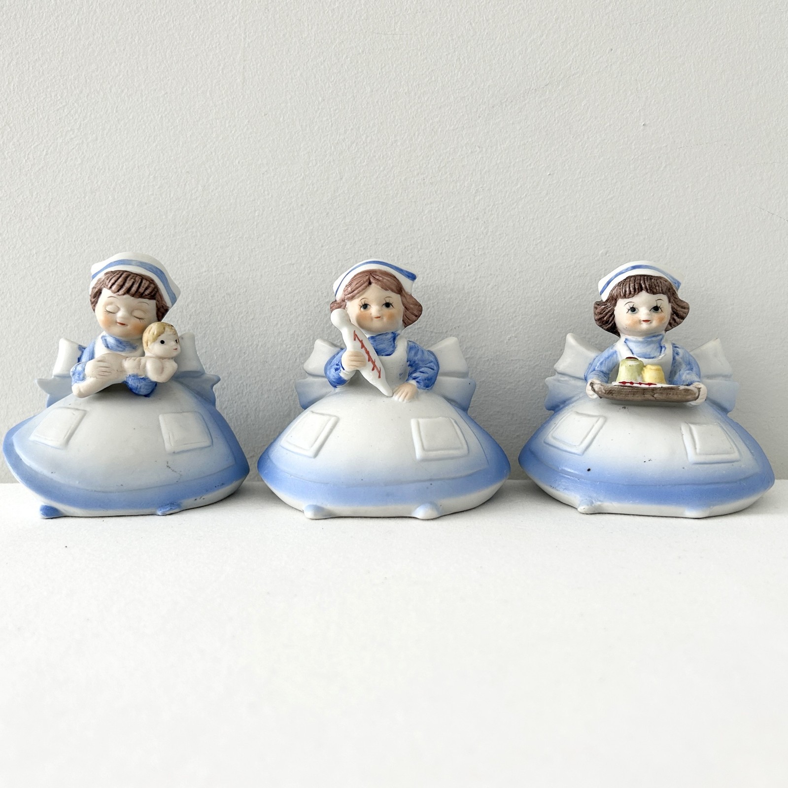3 Piece Vintage Nurse Figurines Ceramic Porcelain Hand Painted Baby Thermometer 3 Piece Vintage Nurse Figurines Ceramic Porcelain Hand Painted Baby Thermometer