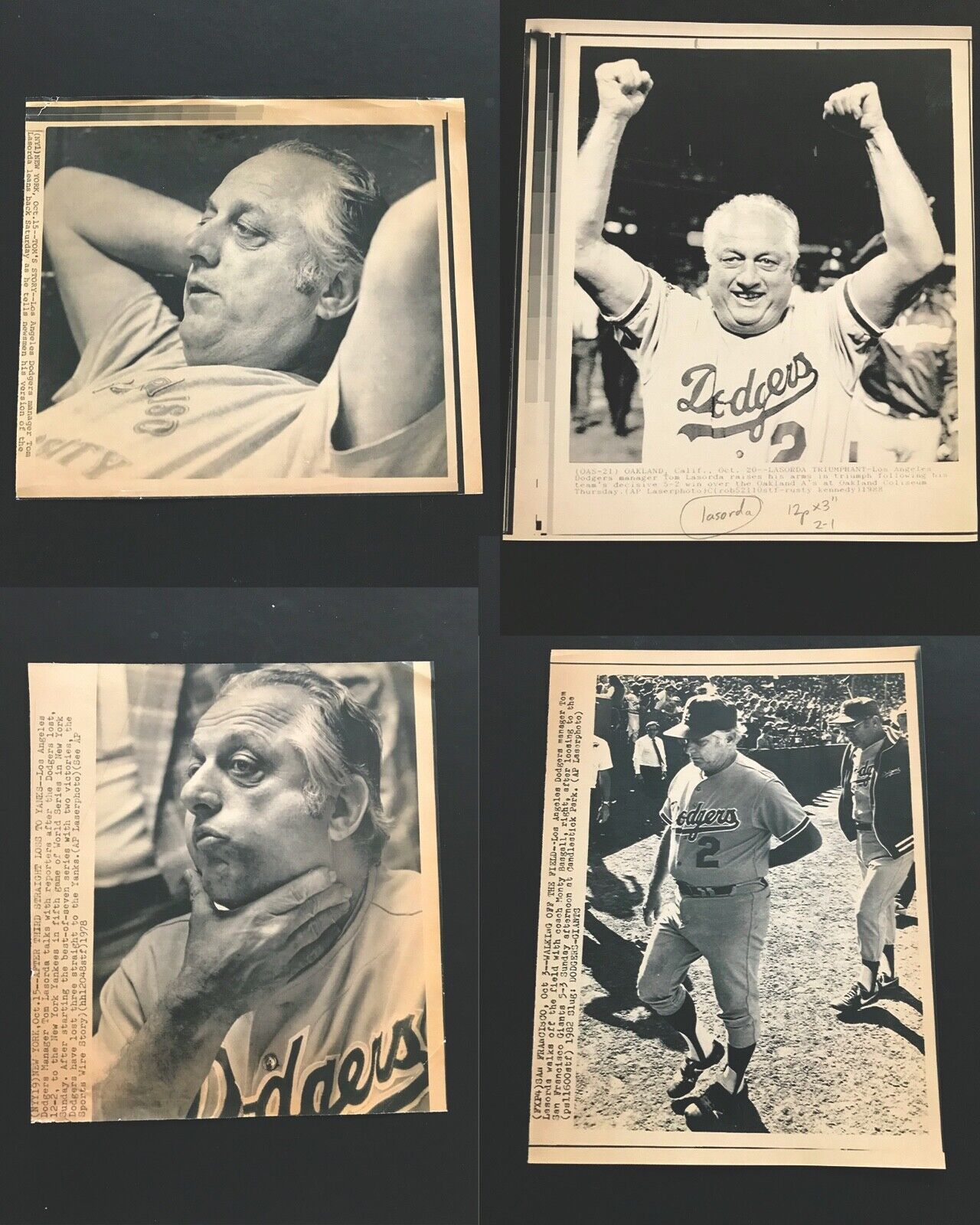 Lot of 20 Tommy Lasorda LA Dodgers manager Vintage Wire Press Laser Photos HOF