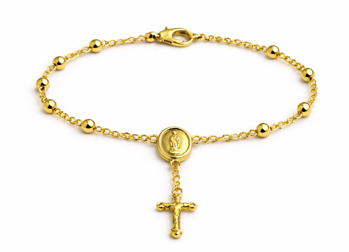 Real Italian 1/200 14K Yellow Gold Oro Overlay Catholic Cross Crucifix Bracelet Real Italian 1/200 14K Yellow Gold Oro Overlay Catholic Cross Crucifix Bracelet