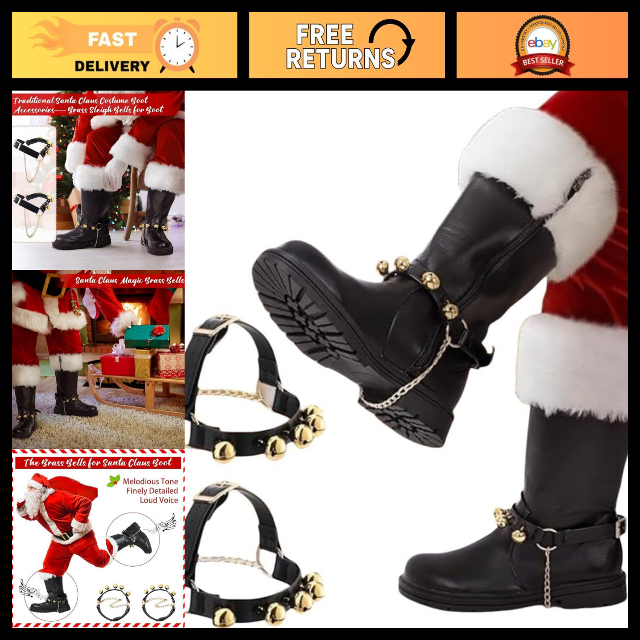 2 PCS Antique Brass Bells for Santa Claus Boots - Christmas & Halloween Costume