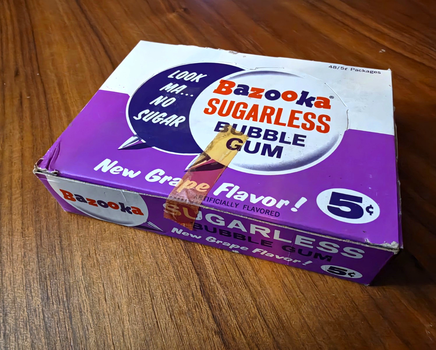 Vintage 1970s Topps Bazooka Sugarless Grape Bubble Gum Counter Display Box NOS