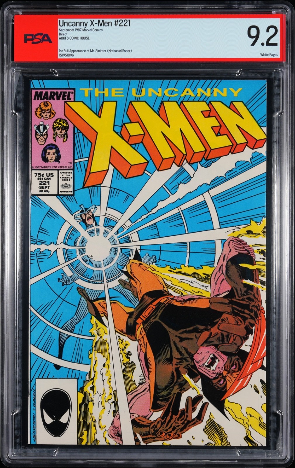 Uncanny X-Men #221 PSA 9.2 1st app. Mister Sinister (Nathaniel Essex) Key 1987 Uncanny X-Men #221 PSA 9.2 1st app. Mister Sinister (Nathaniel Essex) Key 1987