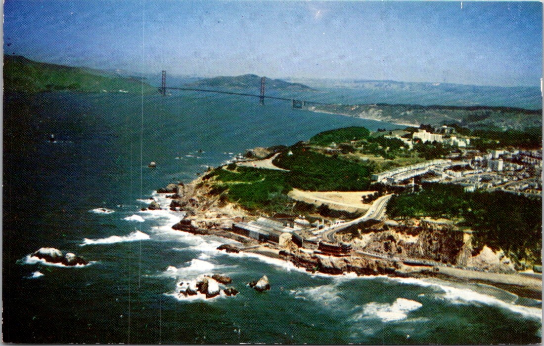 Postcard Air View Shows Veterans Adm Hospital Seal Rocks Cliff House Area Golden