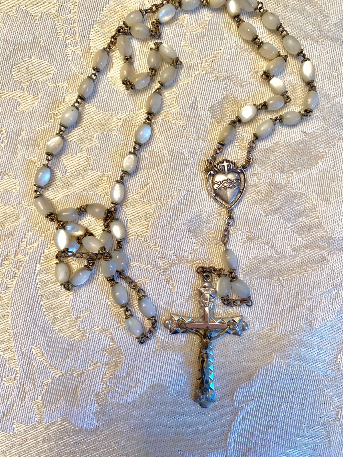 Vintage Italian Sterling Silver Rosary Crucifix Mother of Pearl 25.07 Vintage Italian Sterling Silver Rosary Crucifix Mother of Pearl 25.07