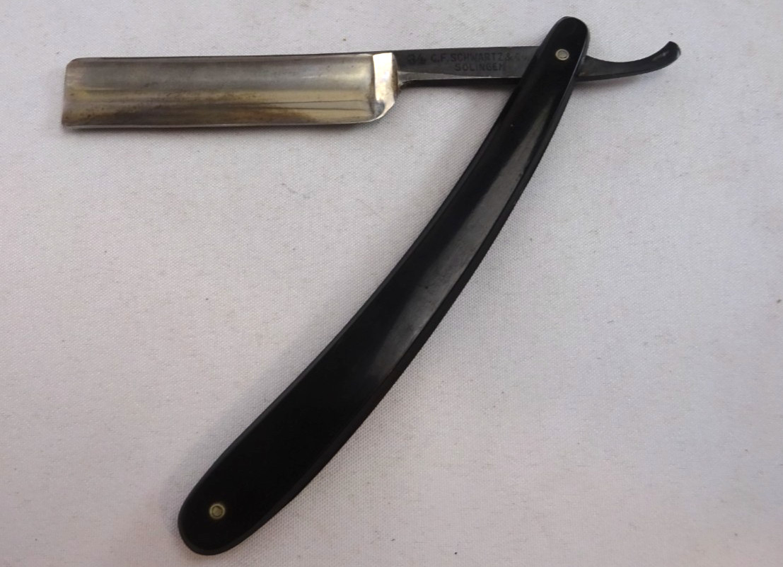 STRAIGHT EDGE RAZOR NOS GERMAN SCHWARTZ SOLINGEN 17mm HOLLOW GROUND MANGANESE