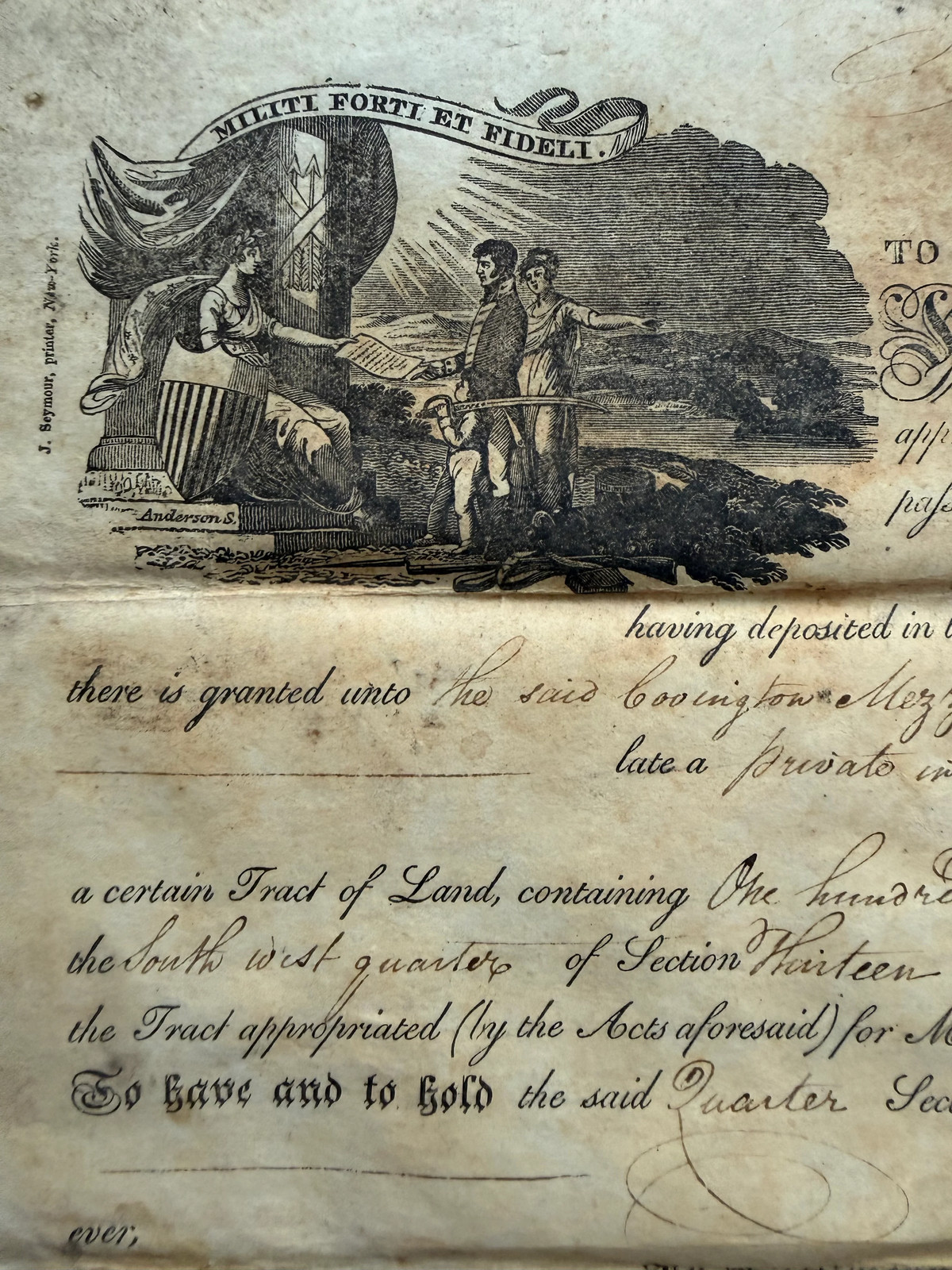 James Monroe Signed 1817 Military Bounty Land Patent — War of 1812 Veteran —