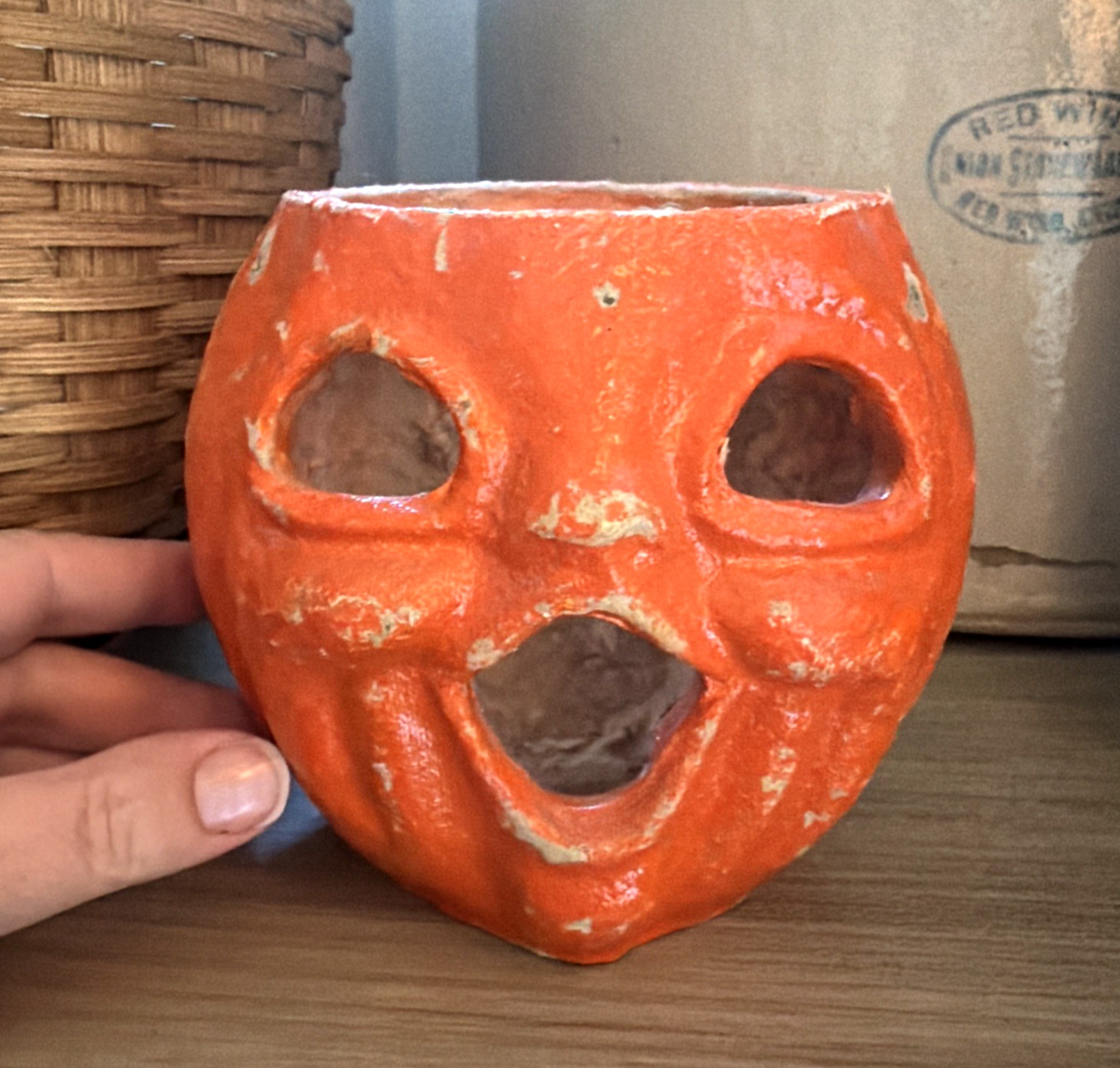Vintage Halloween Paper Mache Choir Boy Jack O Lantern Pulp Pumpkin Rare 1950s Vintage Halloween Paper Mache Choir Boy Jack O Lantern Pulp Pumpkin Rare 1950s