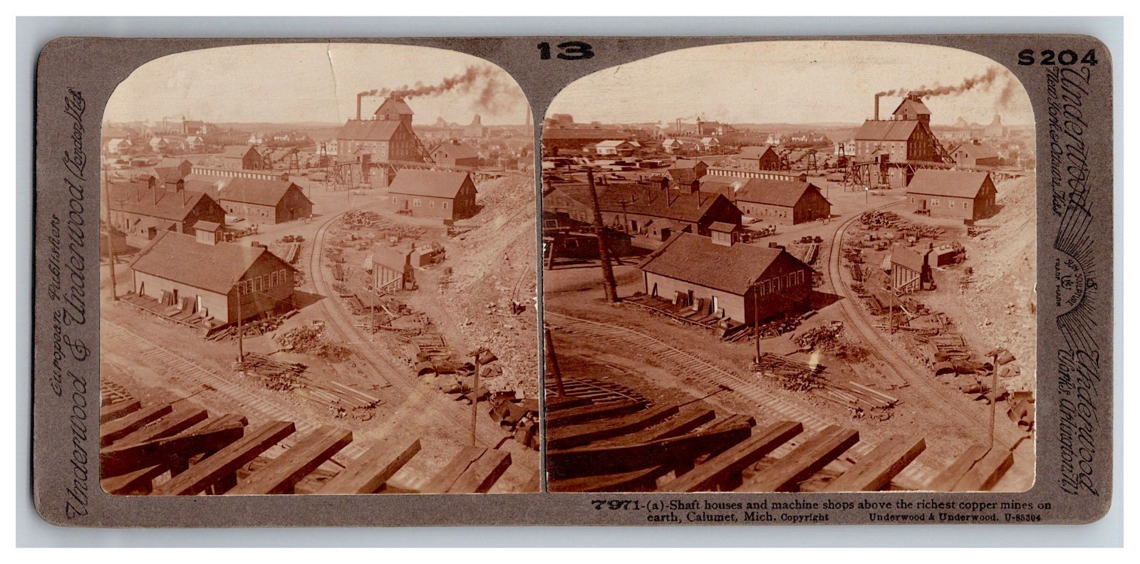 CALUMET Copper MINE mining Michigan Stereoview 1906c & Railroad tracks CALUMET Copper MINE mining Michigan Stereoview 1906c & Railroad tracks