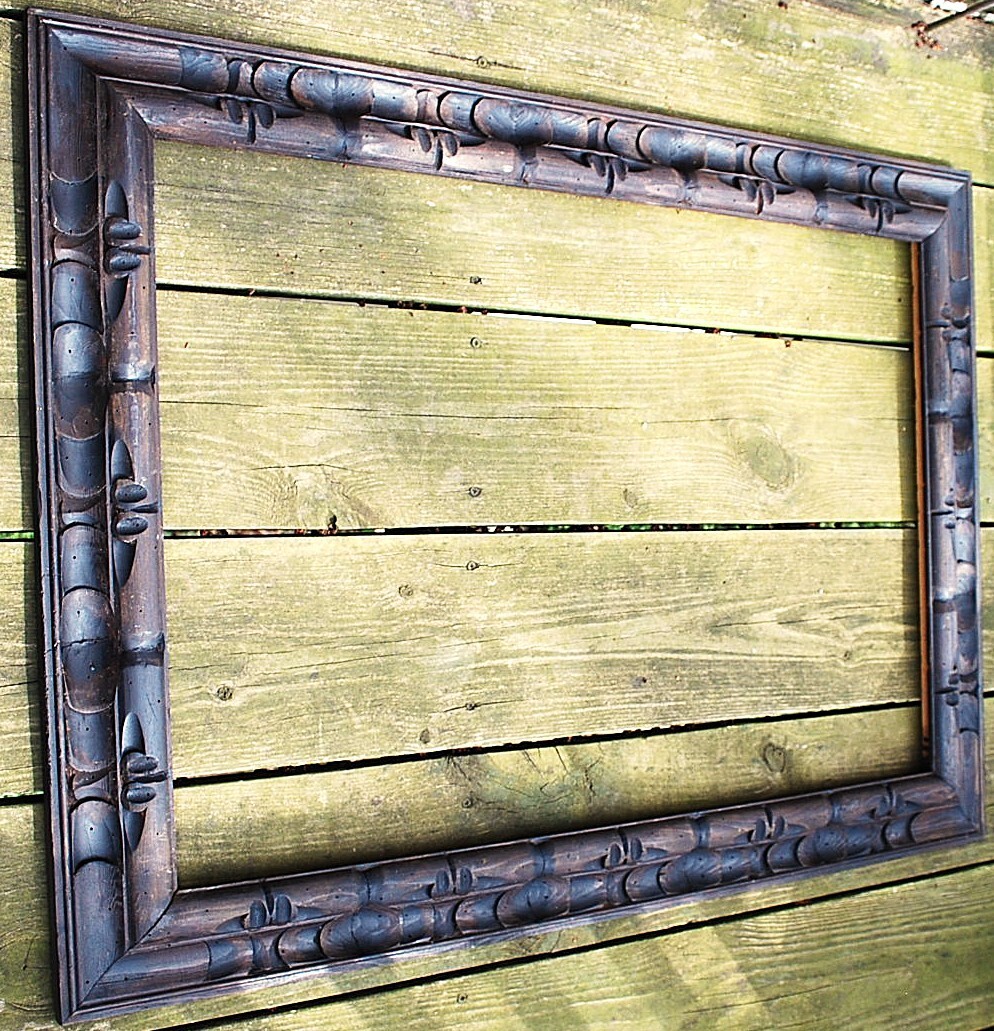 HUGE Vtg Mid-Century MEXICAN HAND CARVED Brown Wood Picture Frame 39\