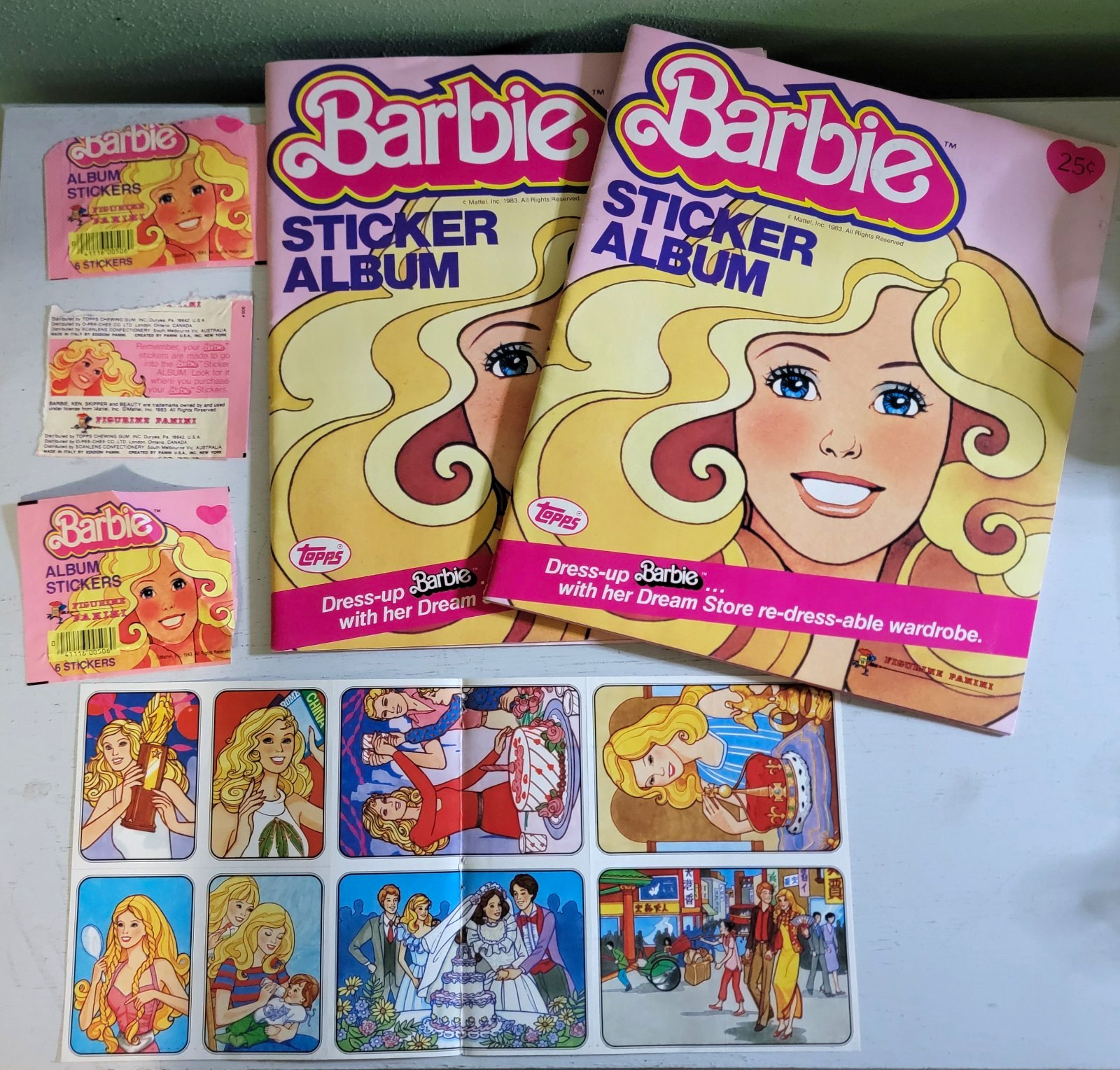 2 Vintage 1983 Topps / Panini Dress-up Barbie Sticker Albums packs & stickers 2 Vintage 1983 Topps / Panini Dress-up Barbie Sticker Albums packs & stickers