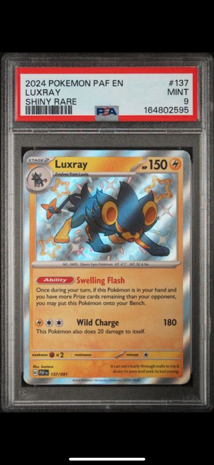 Pokémon Luxray Shiny Rare PAF EN #137 PSA 9
