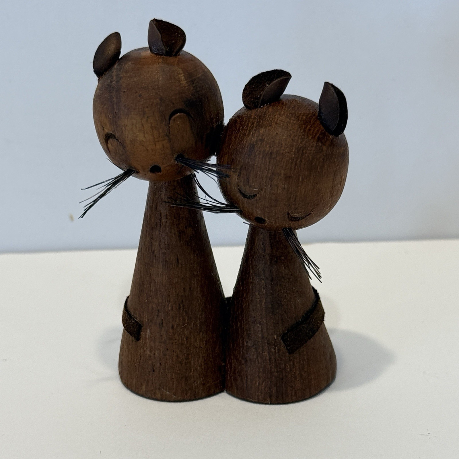 Vintage Genuine Burma Teak Miniature 50\'s Wooden Cats Leather Ears MCM Vintage Genuine Burma Teak Miniature 50\'s Wooden Cats Leather Ears MCM