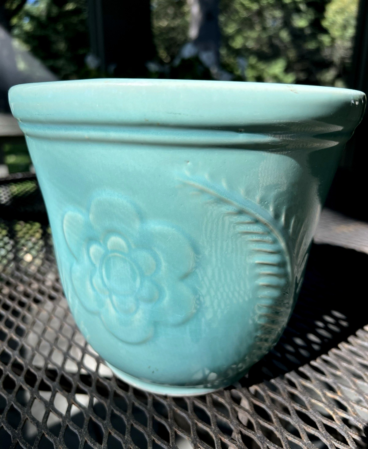 Vtg Shawnee USA Fern & Flower Aqua Turquoise Jardiniere Planter 7.5” MCM NICE Vtg Shawnee USA Fern & Flower Aqua Turquoise Jardiniere Planter 7.5” MCM NICE