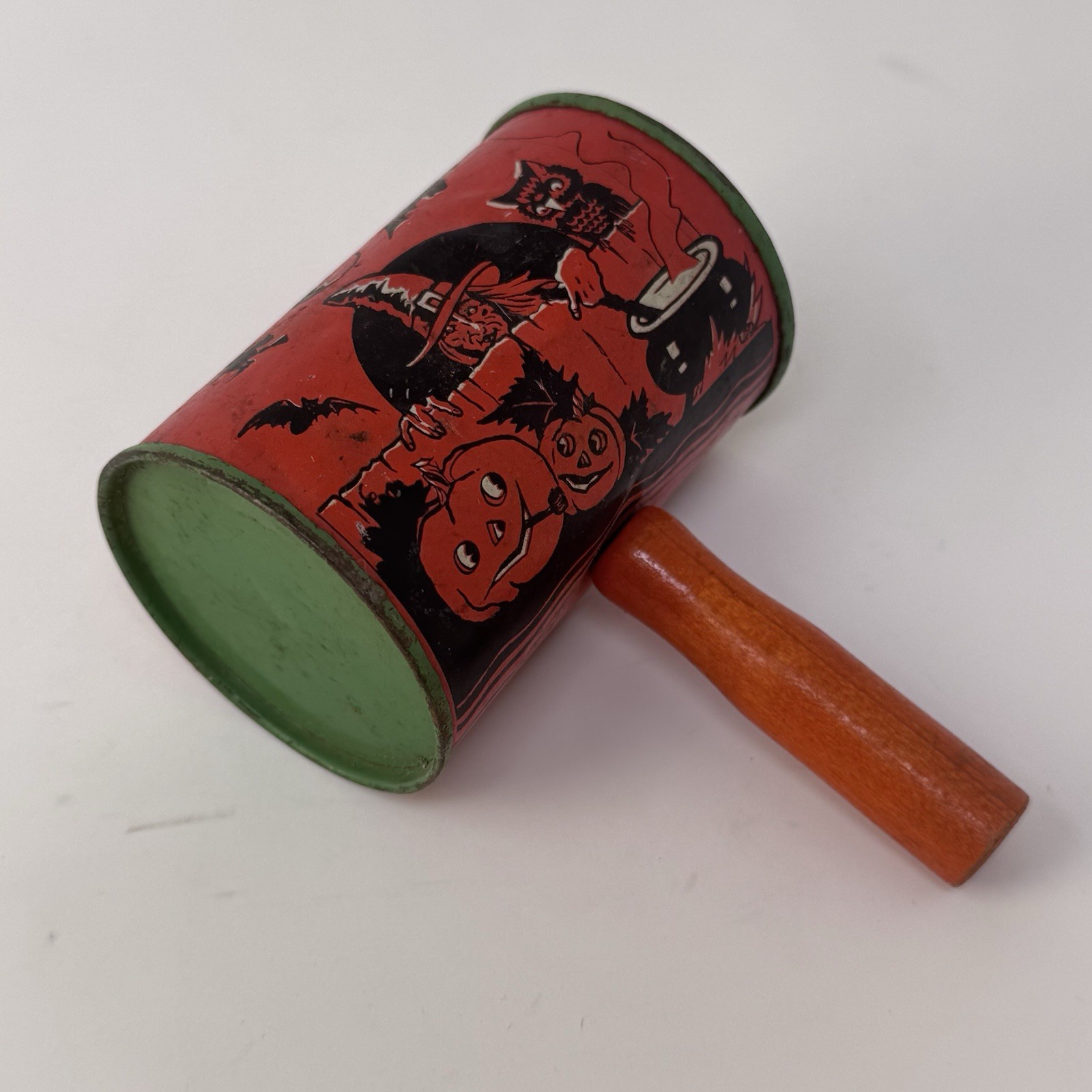 Vintage 1920’s Halloween Tin Noismaker US Metal Toy Mfg Co NYC w/Witch Bat Cat Vintage 1920’s Halloween Tin Noismaker US Metal Toy Mfg Co NYC w/Witch Bat Cat
