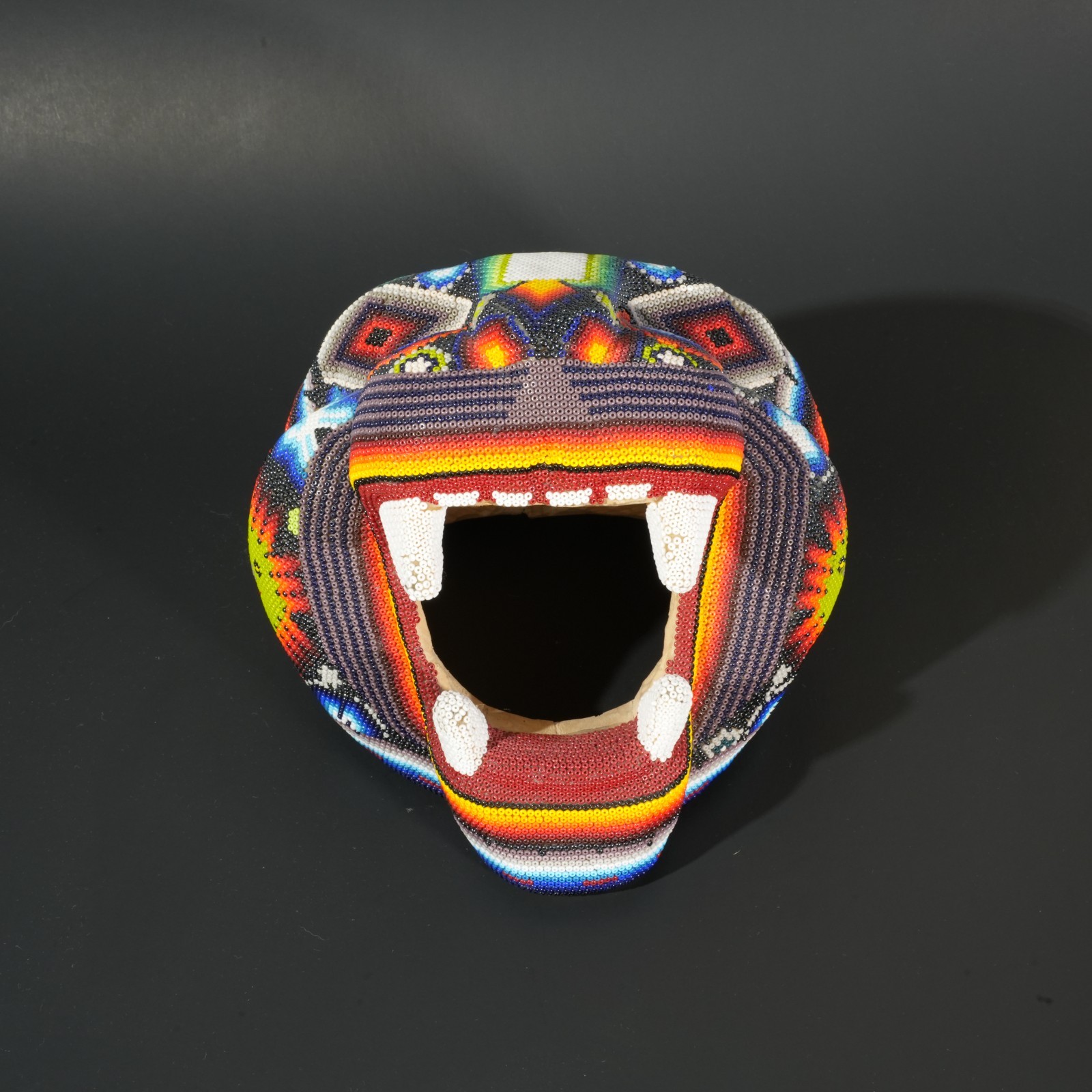 Colorful Beaded Jaguar Skull Sculpture, Handmade in Mexico, One of a Kind Art