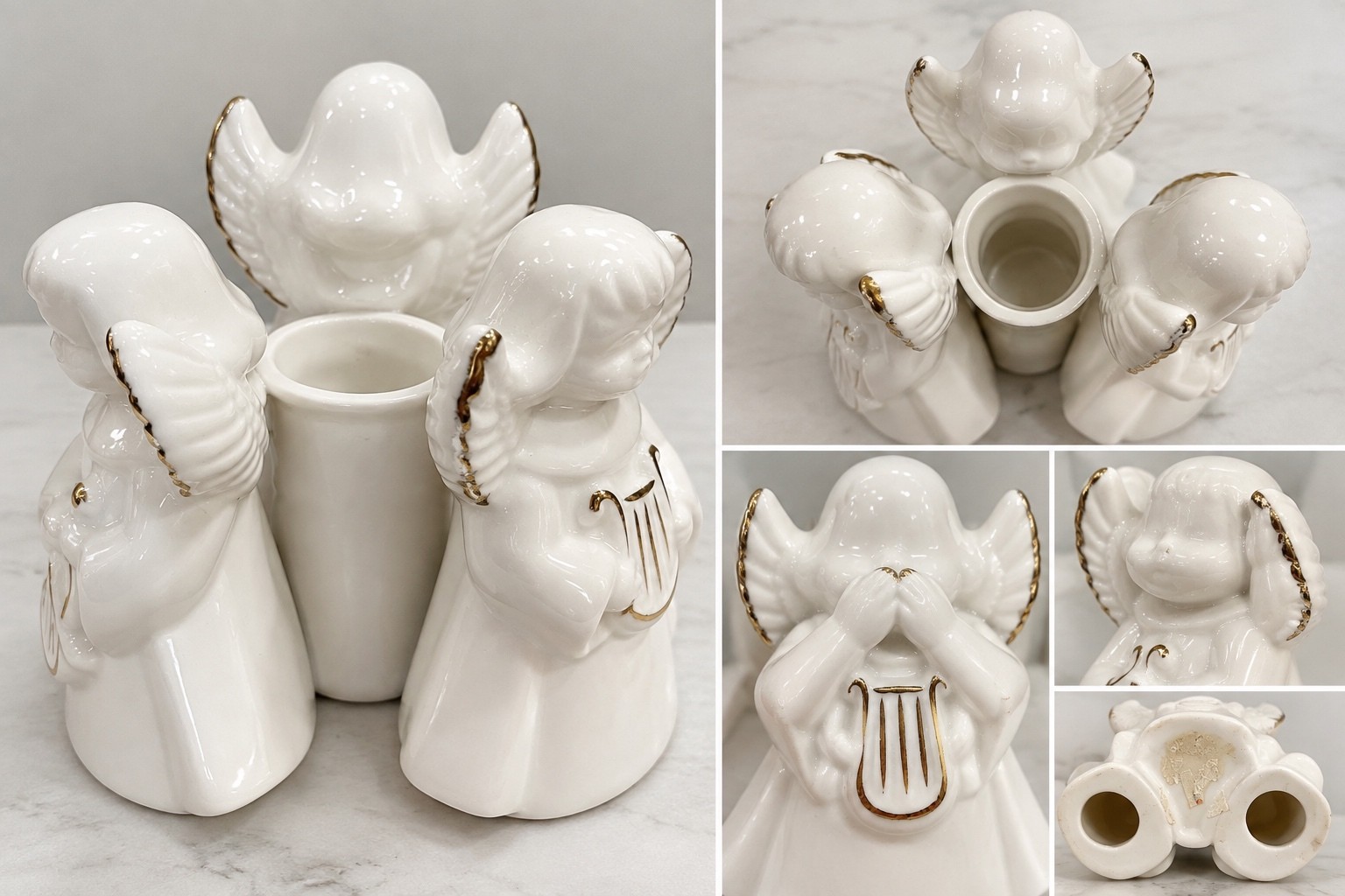Vintage Three Wise Angels Ceramic Candle Holder See Hear Speak No Evil Vintage Three Wise Angels Ceramic Candle Holder See Hear Speak No Evil