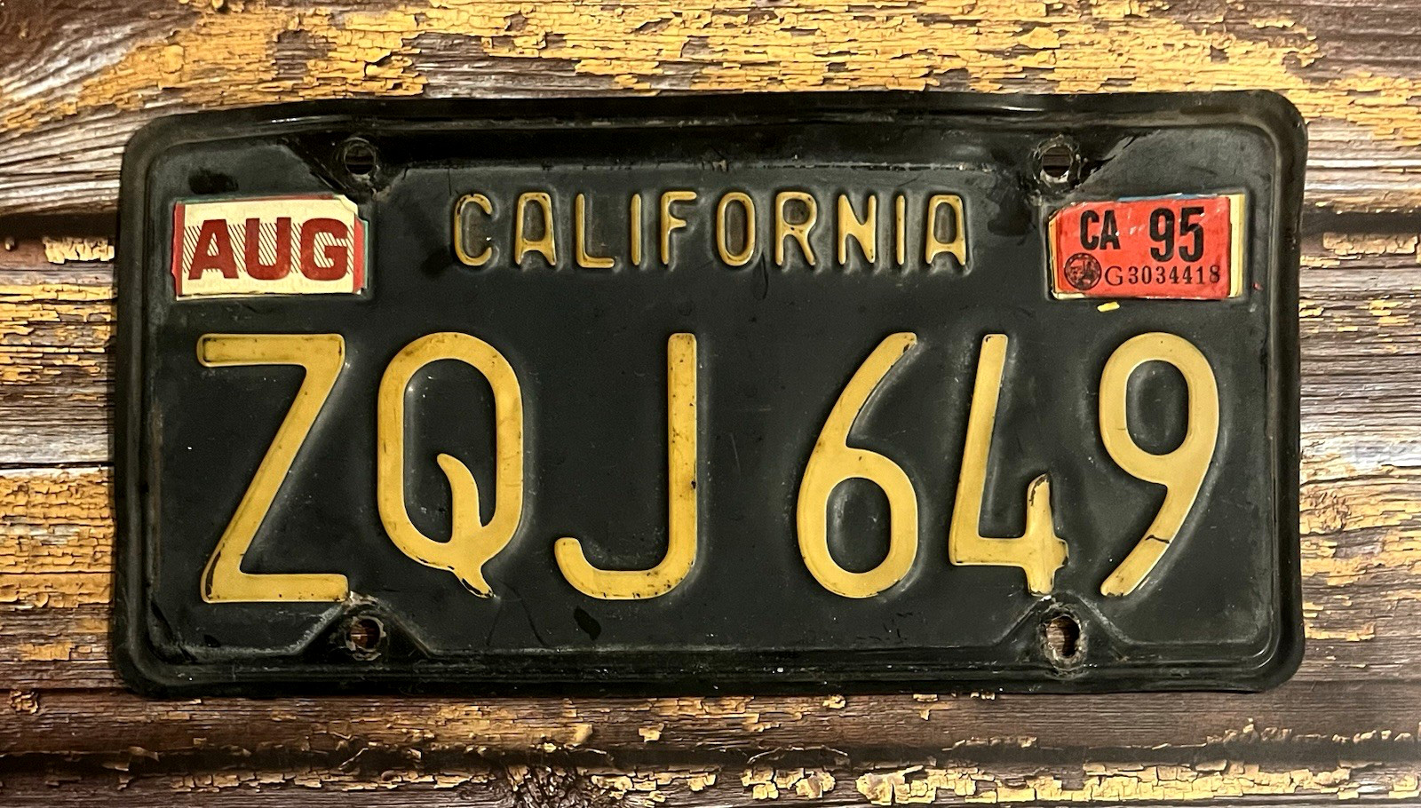1963 California License Plate w/ 1995 Tag ZQJ 649