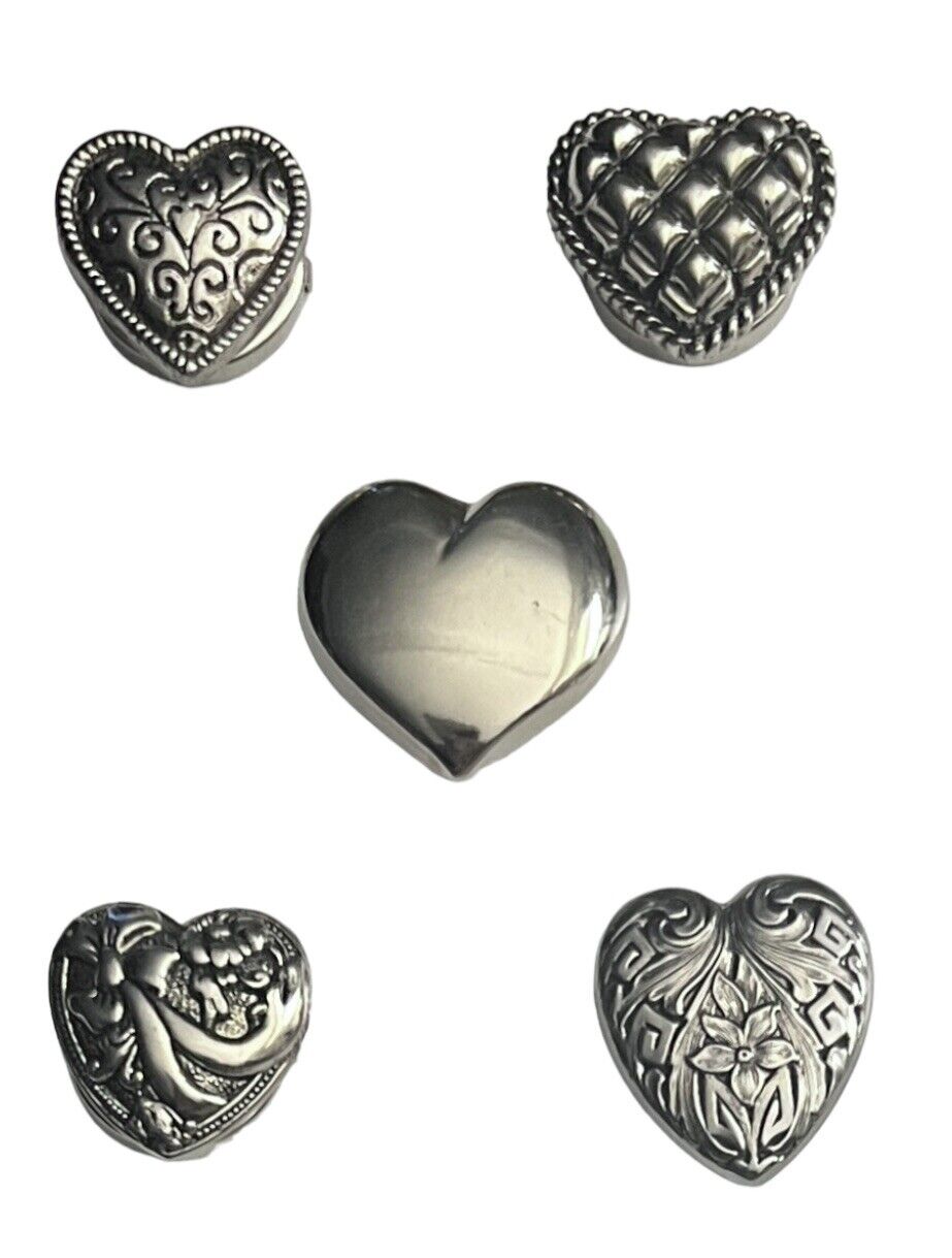 NONY New York Vintage Button Covers Hearts Silver Toned Etched Embossed Smooth