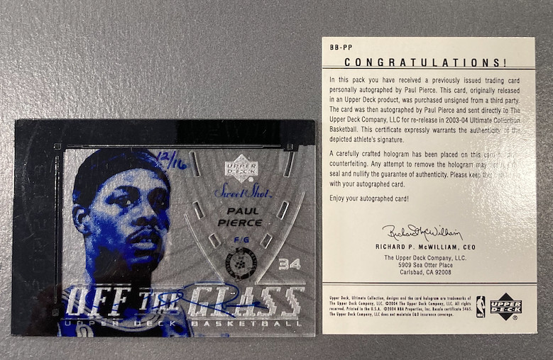 PAUL PIERCE 2003-04 UD ULTIMATE BUYBACK AUTO 12/16 ON SWEET SHOT OFF THE GLASS PAUL PIERCE 2003-04 UD ULTIMATE BUYBACK AUTO 12/16 ON SWEET SHOT OFF THE GLASS