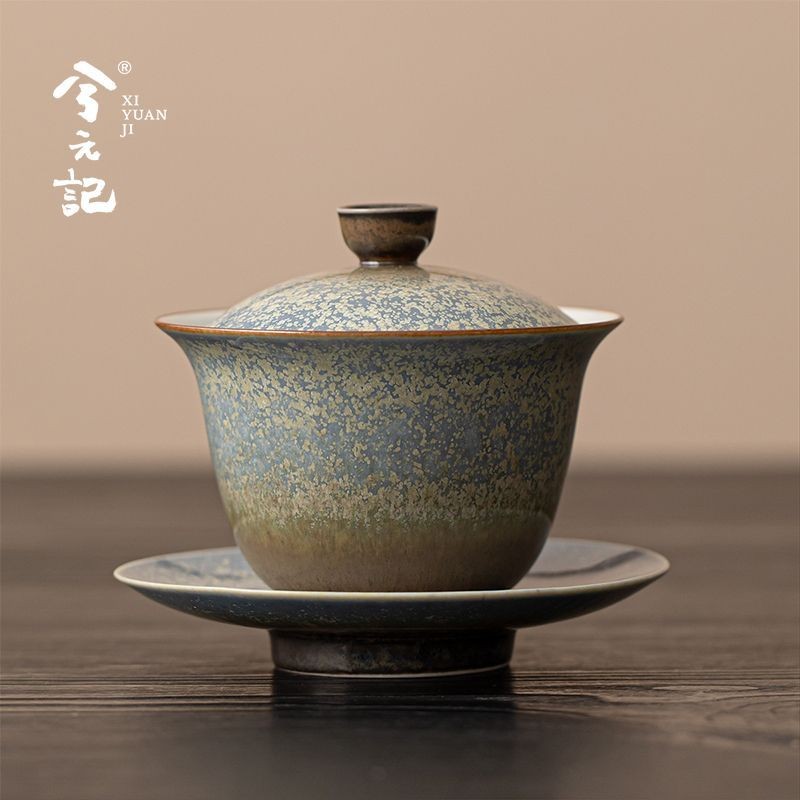 Chinese Ceramic Gaiwan 180ml Kiln Glaze Three Piece Gongfu Tea Bowl with Lid