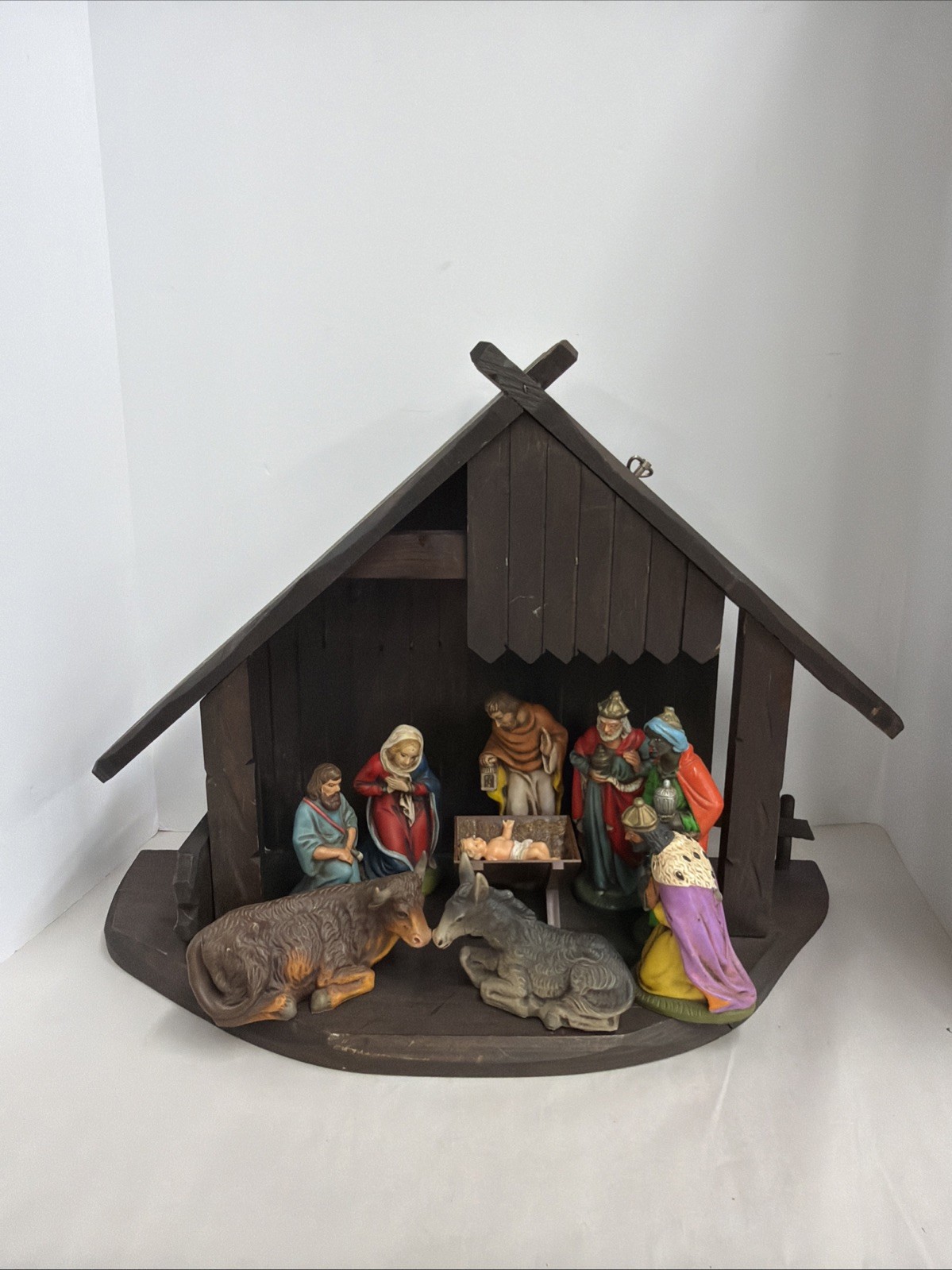 Vintage German West Germany Plastic Christmas Nativity Figures Set w/Wood Stable Vintage German West Germany Plastic Christmas Nativity Figures Set w/Wood Stable