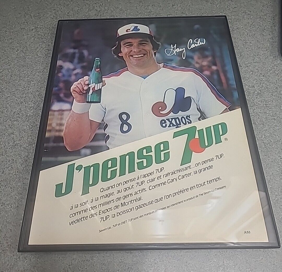 7up Soda Gary Carter Montreal Expos French Canadian 1982 Print Ad Framed 8.5x11 