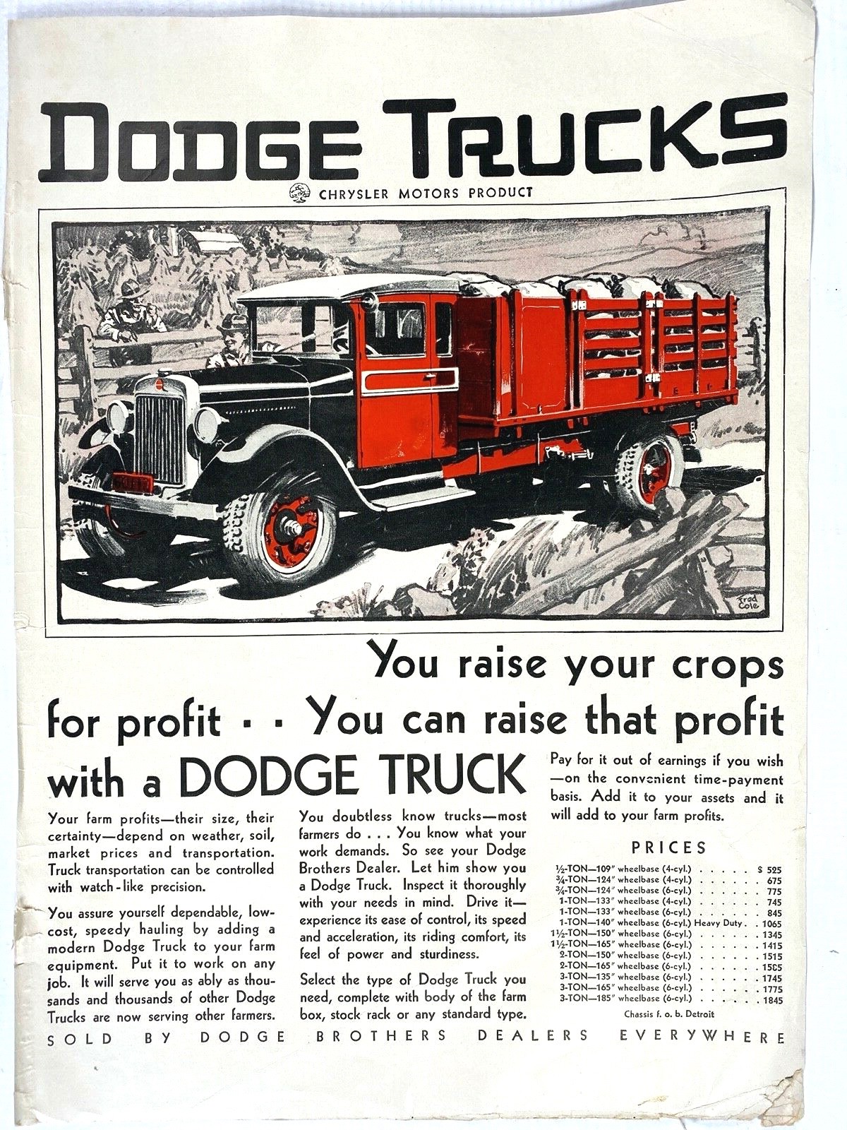 1929 DODGE TRUCKS vintage magazine advertisement FARMING THEME Chrysler Motors 1929 DODGE TRUCKS vintage magazine advertisement FARMING THEME Chrysler Motors